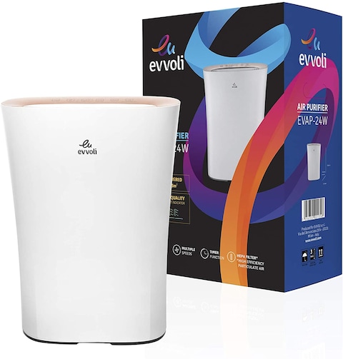 evvoli Air Purifier 5-Layer Filters With True HEPA Control Light Sensor Night Mode Air Quality Indicator Evap-24W, White