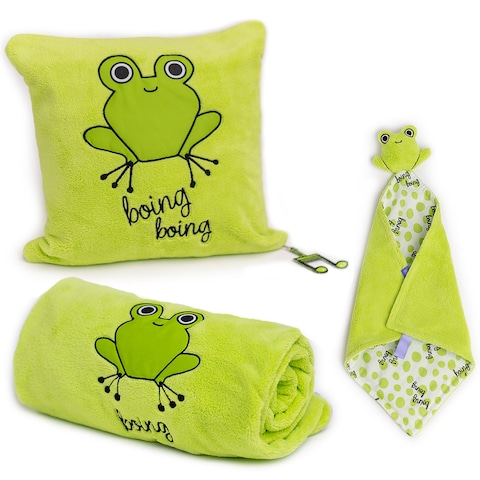 Milk&amp;Moo Cacha Frog Baby Receiving Blanket with Baby Pillow and Baby Security Lovey, Super Soft, 3 Piece Set