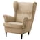 In House 2 Pieces Chair King Velvet With Two Wings And FootStool - Light Beige - E3