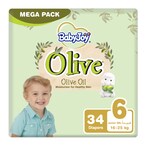 Buy Babyjoy olive oil moisturizer for healthy skin size 6 junior xxl 16-25 kg x 34 diapers in Saudi Arabia