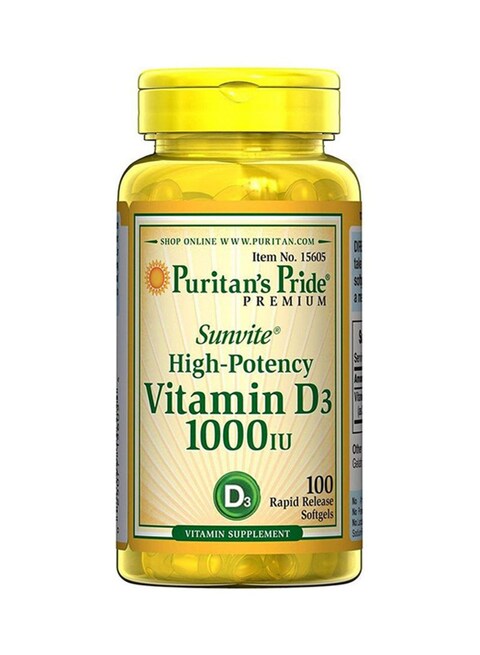 Puritans Pride - 100 Softgels Of High Potency Vitamin D3 1000Iu