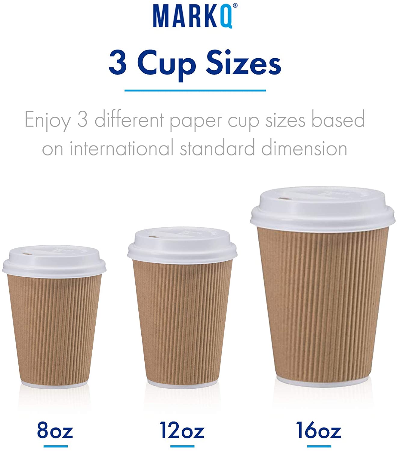 Markq [50 Sets] 12 oz. Brown Disposable Ripple Insulated Coffee Cups with Lids - Hot Beverage Corrugated Paper Cups