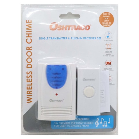 Oshtraco Single Transmitter And Plug-in Receiver Set Wireless Door Chime With Batteries