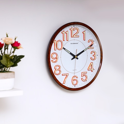 Olsenmark Round Wall Clock- OMWC1776/ Circle Shaped, Wall-Mounted, 1 AA Battery Operated and Durable/ ABS Case and Glass Lens, Minimal Design, Silent Operation, Step Movement/ Ideal for Home