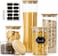 1CHASE Glass Jars With Bamboo Lids, Glass Food Storage Jars With Wood Lids For Pantry-5 Pcs Set (2200ml/ 1200ml/ 750ml/ 500ml)