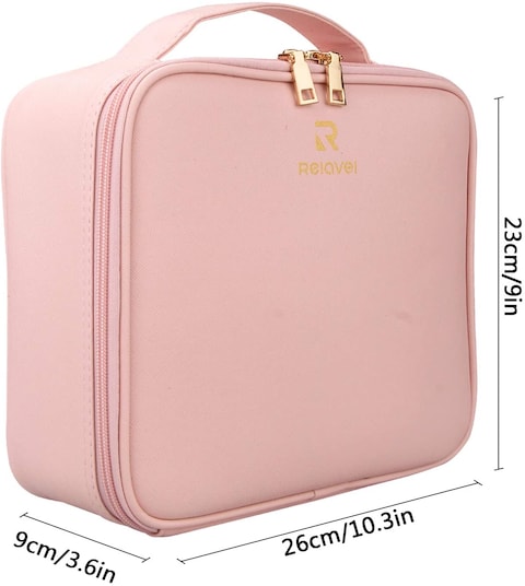Generic Travel Makeup Train Case Makeup Cosmetic Case Organizer Portable Artist Storage Bag 10.3&#39;&#39; With Adjustable Dividers For Cosmetics Makeup Brushes Toiletry (Pink)