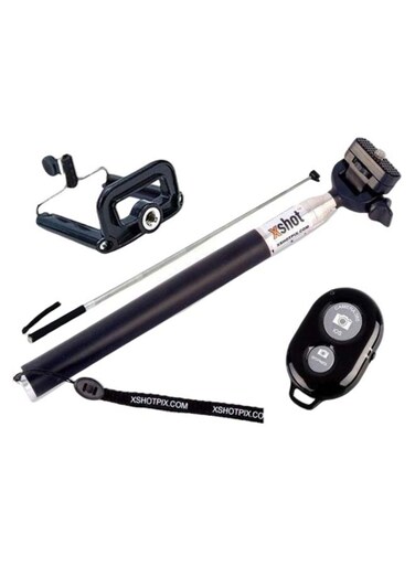 Generic - Selfie Monopod Rod With Clip And Bluetooth Shutter Remote Black/Silver