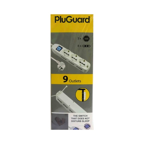 PluGuard Outlet with Switch - 9 Sockets - White