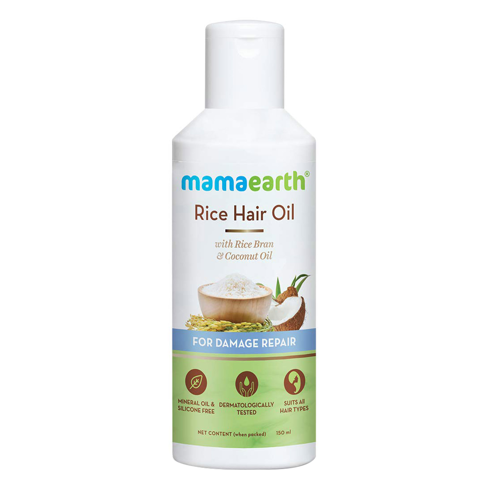 Mamaearth Rice Hair Oil With Rice Bran And Coconut Oil For Damage Repair White 150ml