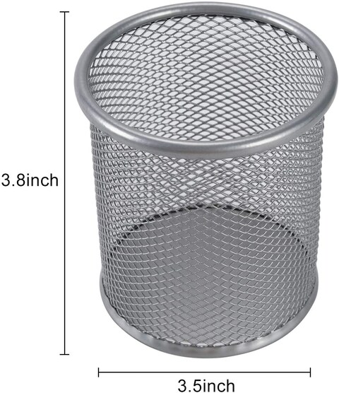 Generic Mesh Desktop Organizer Round Metal Pen Ruler Eyebrow Pencil Makeup Brush Cup Holder Home Office 2 Pcs (Pink)