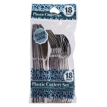 Uncle Bills Disposable Silver Look Cutlery Set 18 Pieces