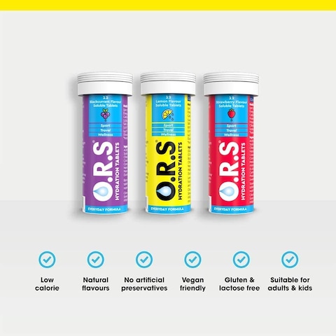 O.R.S Hydration Tablets With Electrolytes, Vegan, Gluten And Lactose Free Formula, Strawberry Flavour 24&#39;s