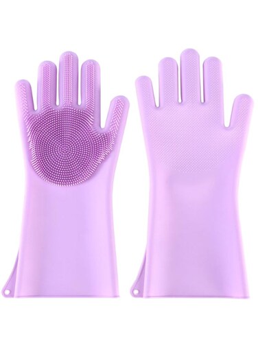 Generic Pair Of Slip Insulation Dishwashing Gloves Purple 33.5 X 15.5cm