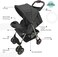 Moon Bezik One Hand Fold Travel Stroller/Pram Suitable For Newborn/Infant/Baby/Kids With Dual Tray, Leg Rest, Multi-Postion Reclining Seat Suitable For 0 Months+ (Upto 24 Kg), Black + Grey Dots