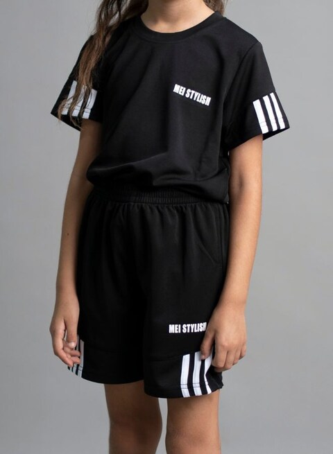 Mei Stylish Unisex Kids Sustainable Active wear T-Shirt And Short set, 9-10 Years Black
