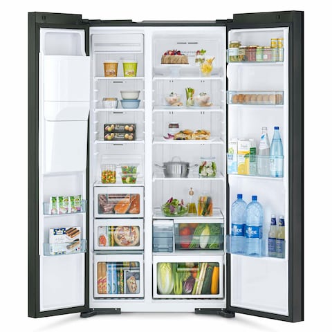 Hitachi 569L Net Capacity Side By Side Glass Refrigerator With dispenser Glass Black- RSX700GPUK0GBK