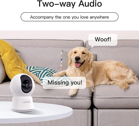 Laxihub Security WiFi Camera Indoor Home Camera Baby Pet Cam P2 1080P, Night Vision, 2-Way Audio, Motion Sound Detection Works with Alexa &amp; Google Assistant