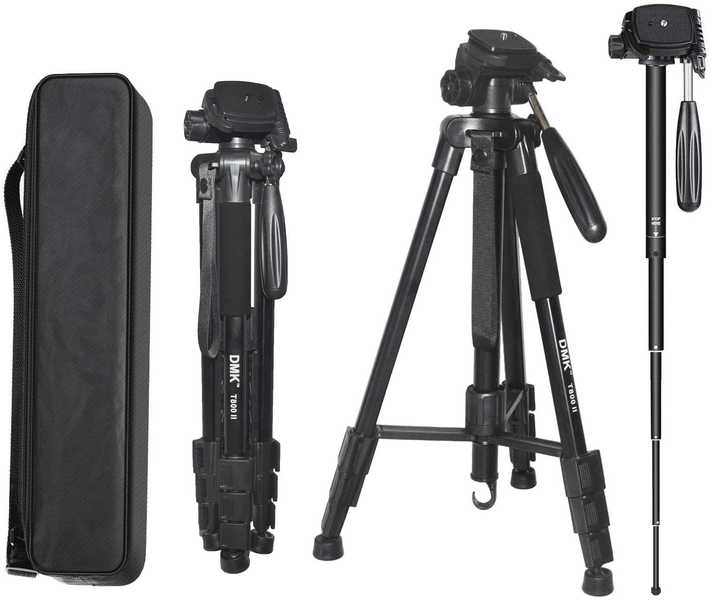 DMK Power DMK-T800Ii 63.7 Inch Lightweight Aluminum Alloy Travel Portable Camera Tripod With Fluid Pan Quick Release Plate Carry Bag For Canon Nikon Sony DSLR