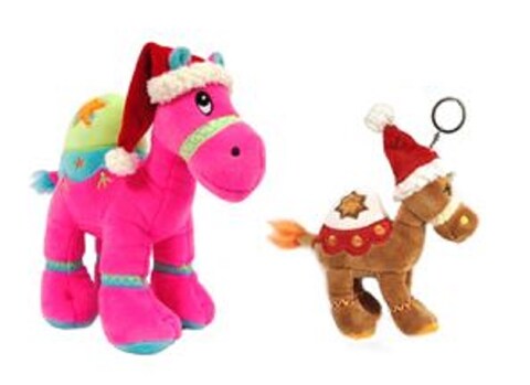 Bundle items - Dark Pink camel with santa hat 18cm and Brown  key ring 12cm