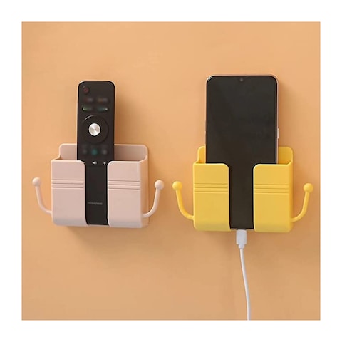 Wall Mount Phone Holder Stand Multi Purpose Phone Charging Dock With Adhesive Sticker Yellow