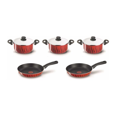 Tefal Tempo Cooking Set, 3 Pots of Size 16,20,24 + 2 Frying Pan of Size 20,24