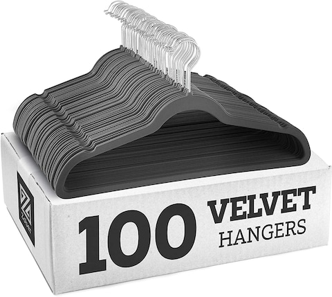 ZOBER Nonslip Velvet Hangers - Suit Hangers (100-pack) Ultrathin Space-Saving 360-Degree-Swivel Hook Strong and Durable Clothes Hangers Hold Up-to 10 lb, for Coats, Jackets, Pants, &amp; Dress Clothes