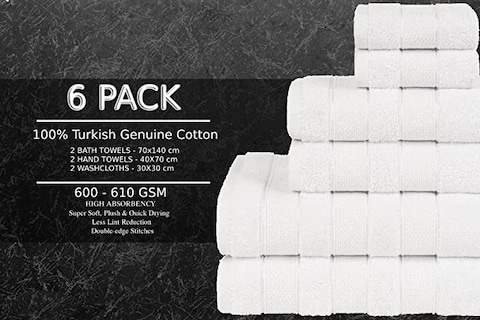 Safi Plus Luxury Hotel Quality 100% Turkish Genuine Cotton Towel Set, 2 Bath Towels 2 Hand Towels 2 Washcloths Super Soft Absorbent Towels for Bathroom &amp;amp; Kitchen Shower - Bright White