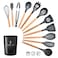 Decdeal - 11PCS Cooking Utensils with Storage Holder Kitchen Utensil Set Silicone Kitchenware Set Wooden Handle&nbsp;Cookware Set Chef Nonstick Cookware Kitchen Gadgets