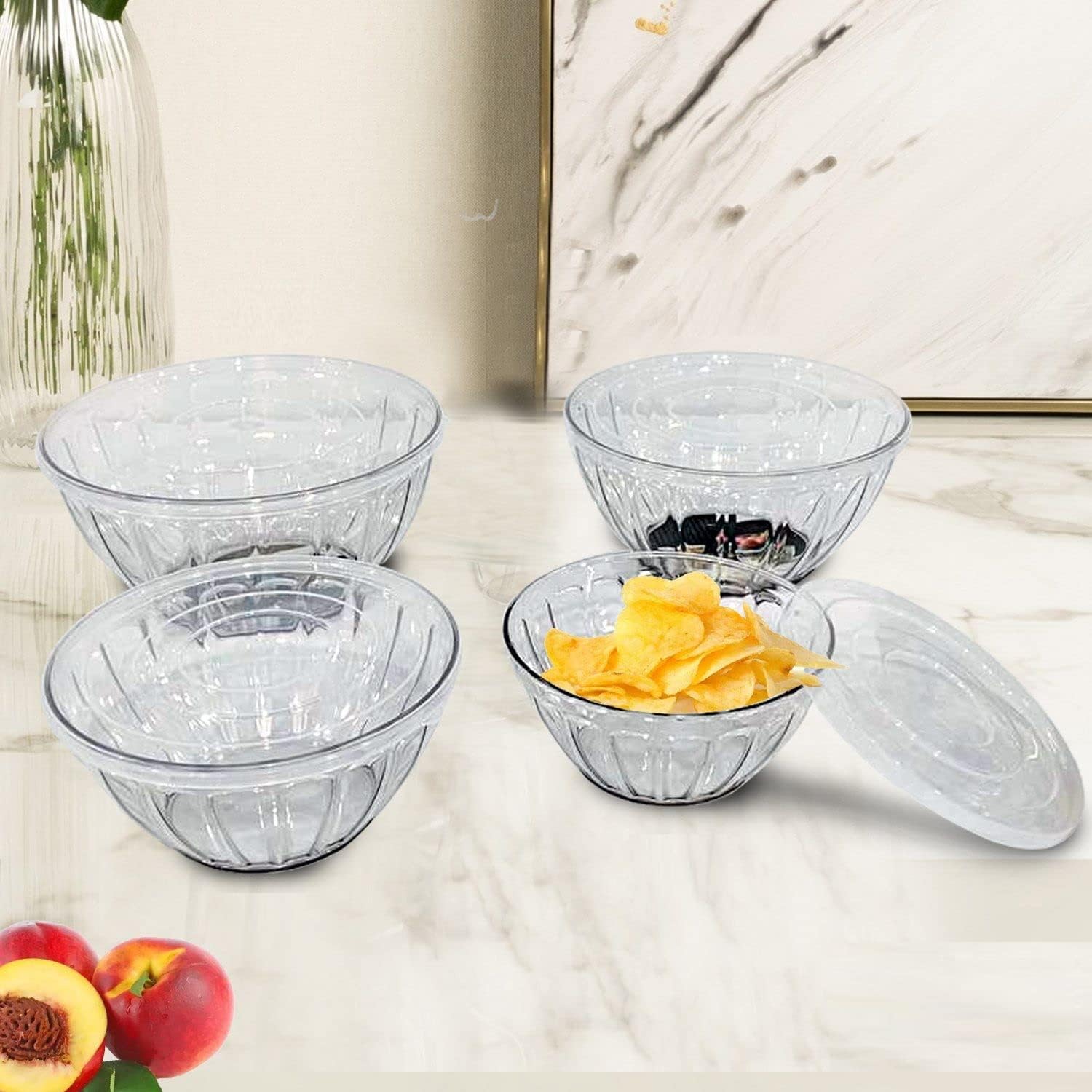 Buy Atraux Set Of 4 Plastic Nesting Bowls With Lids, Large Clear ...