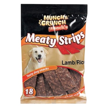 Munch &amp; Crunch Dog Snacks Lamb And Rice Meaty Strips MC0076