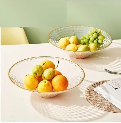 Atraux Set Of 3 Textured Clear Round Fruit Bowls With Gold Rim