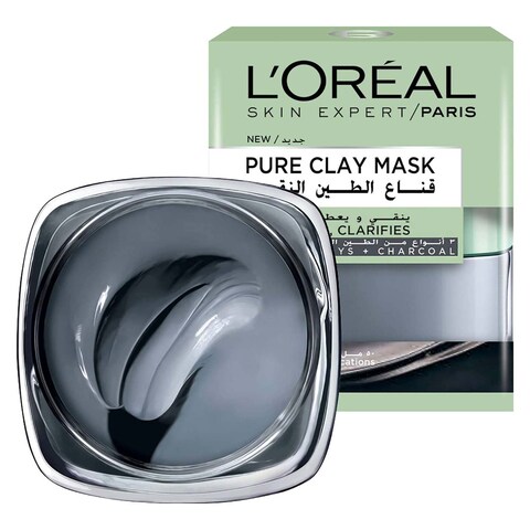 Loreal Paris Pure Clay Mask with Charcoal - Detoxifies and Clarifies - 50 Ml
