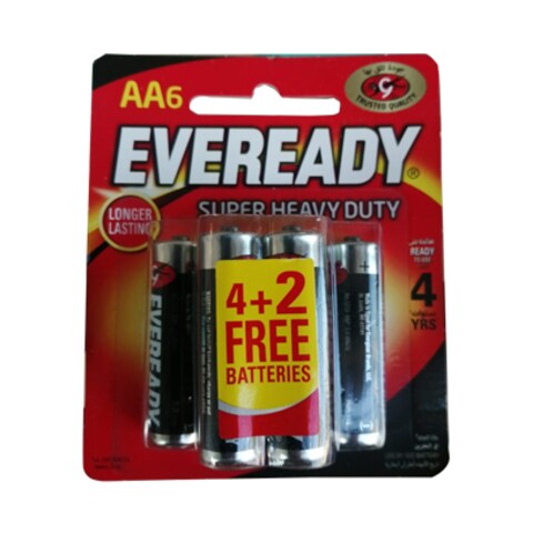 Eveready Alkaline Battery Super Heavy Duty AA 4+2 Batteries Black
