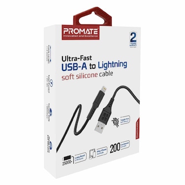 Promate Lightning To USB-A Data Sync And Charging Cable 2m Black