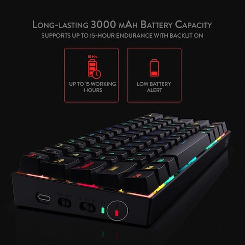 Redragon K530 Draconic 60% Compact RGB Wireless Mechanical Keyboard, 61 Keys TKL Designed 5.0 Bluetooth Gaming Keyboard With Brown Switches And 16.8 Million RGB Lighting For PC, Laptop, Cell Phone