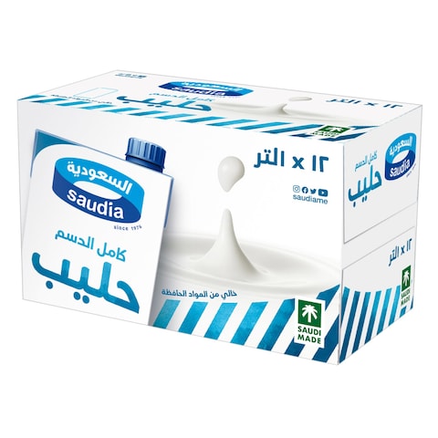 Saudia Long Life Full Fat Milk 1L &times; 12 Pieces