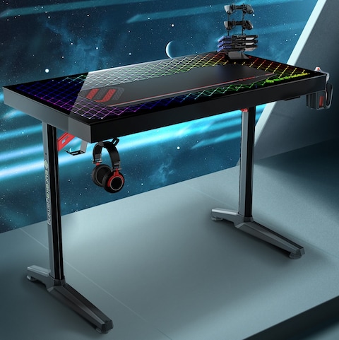 Eureka Ergonomic Tempered Glass RGB Gaming Desk