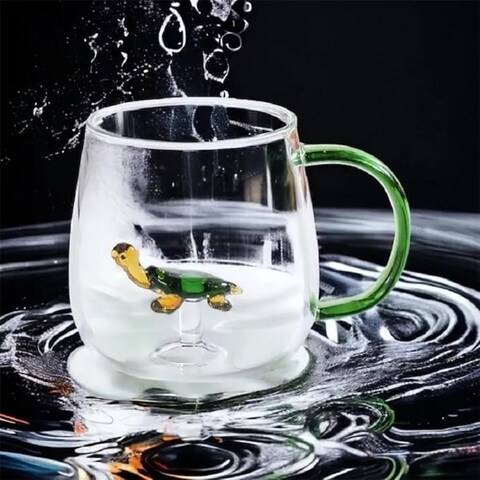 1CHASE&reg; Borosilicate Three-Dimensional Coffee Cup with Handle 300 ML (Tortoise)