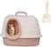 Cat Litter Box With Cat Litter Scoop, Large Indoor Cats Toilet , Easy Clean &amp; Deodorant Filter, Portable Cat Litter with Pedal Design (Pink)