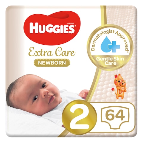 Huggies Extra Care Newborn, Size 2, 4 - 6 kg, Jumbo Pack, 64 Diapers