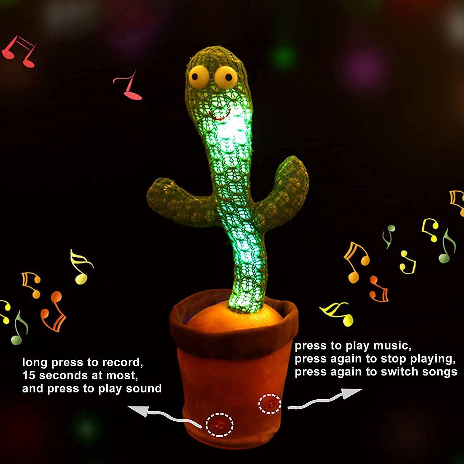 Generic Dancing Cactus Repeats What You Say, Electronic Plush Toys With Lights