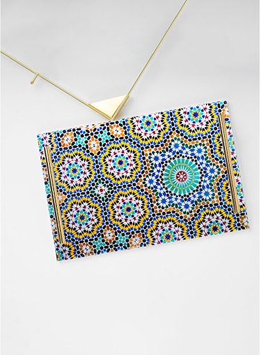 Lowha Decorative Acrylic Serving Tray With Gold Metal Handles And Mosaic Design 20x30 cm