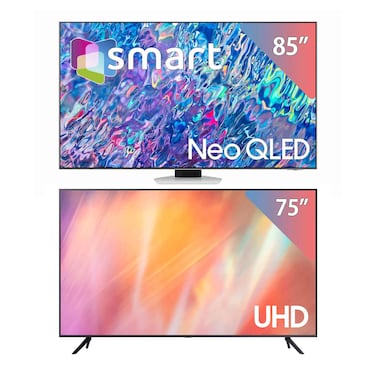 سامسونج QN85QN85B - تلفزيون 85 بوصة Neo QLED بدقة 4K مع UA75AU7000 - تلفزيون 75 بوصة Crystal بدقة 4K