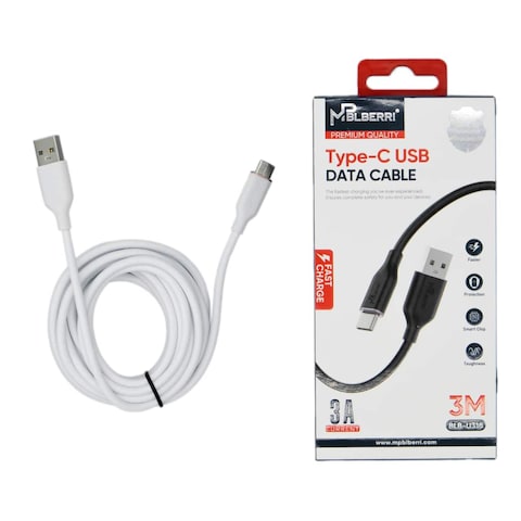 mpBLBERRI BLB-U318 Type-C USB Data Cable 3 Meter, White