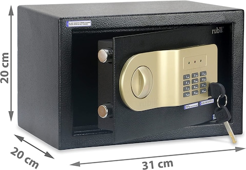 Rubik Safe Box With Key And Pin Code For Home Office Cash Money Jewelry, RB20AJ, (20X31X20Cm) Black