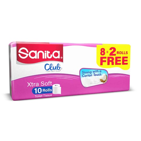 Buy Sanita Club Toilet Paper Extra Soft (8+2) Roll 2 Ply 200 Sheets in Saudi Arabia