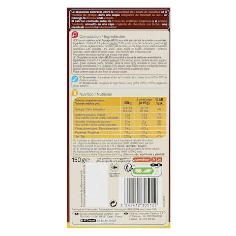 Carrefour Sensation Milk Chocolate With Hazelnut Praline 150g