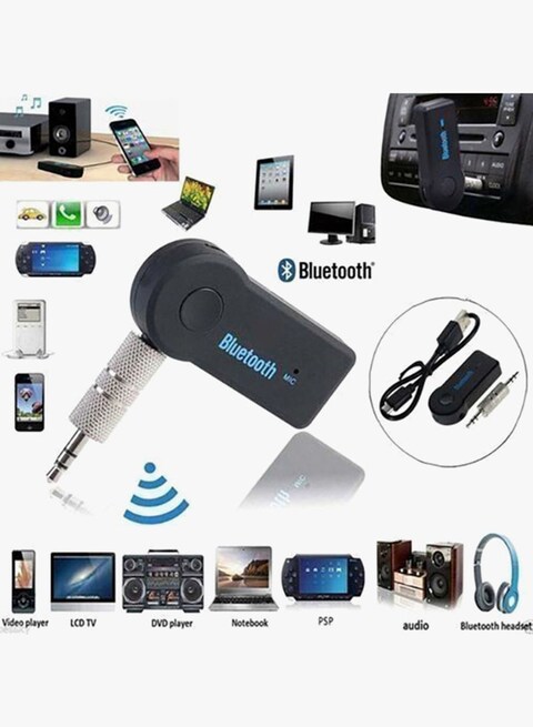 Aux Bluetooth Receiver With USB Charging Cable Black