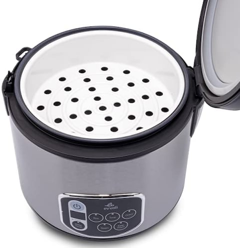 Evvoli Rice And Grain Cooker 5 Liters 650W Multi-Functions Non Stick, Silver EVKA-RC5005B