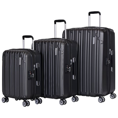 Eminent Hard Case Travel Bag Makrolon Polycarbonate Trolley Luggage Set Lightweight Expandable Zipper Suitcase 4 Quiet Wheels With TSA Lock KG82 Black